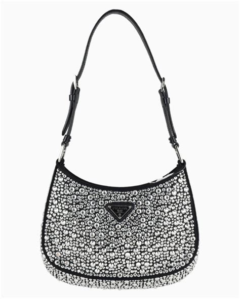 bolsa prada cleo cristais|Bolsa Prada Cleo Cetim com Cristais Preta .